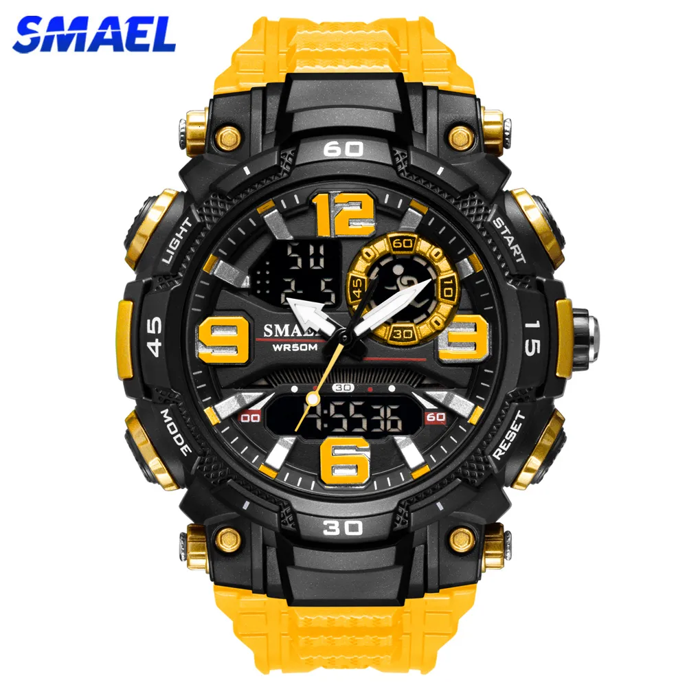 Wristwatches SMAEL Top Luxury Watches Men Dual Display Watch Waterproof Mens Sport Wristwatch Mens Military Army Clock Male Stopwatch 1921 230412