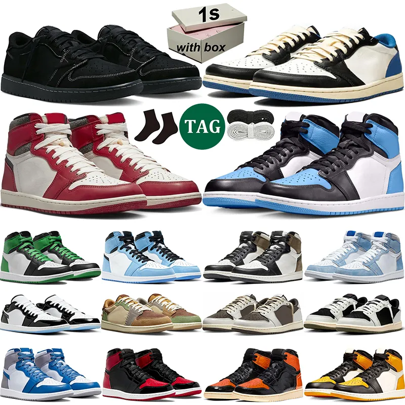 Box Jumpman 1 Basketball Shoes UNC 발가락 남자 여자 럭키 그린 1s 블랙 팬텀 남성 트레이너