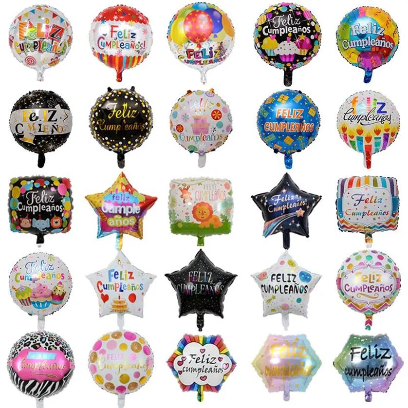 50 pçs 18 polegada nova folha de hélio espanhol feliz cumplea os balões globo feliz aniversário decoração rosa ouro redondo venda a granel 1027257a