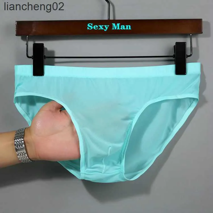 Unterhose Nylon Spandex Herren Unterwäsche Slips Nahtlose ultradünne Eisseide Cueca Low Rise Male Panties Plus Size cuecas masculinas W0412