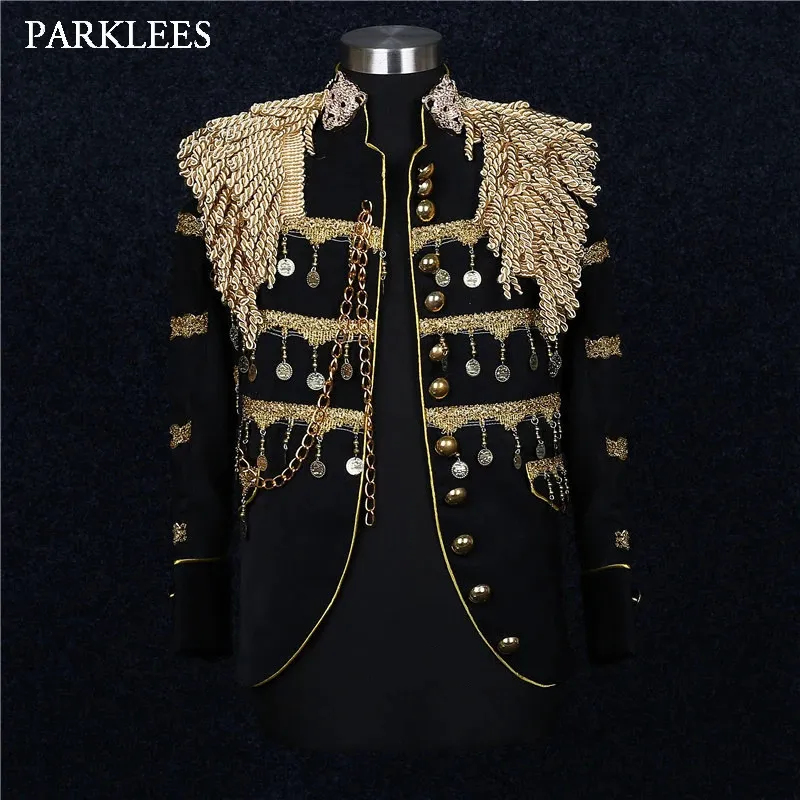 Gold Tassel Court Black and Gold Suit Jacket for Men - Stylish Slim Fit Steampunk Gothic Vintage Uniform 231110