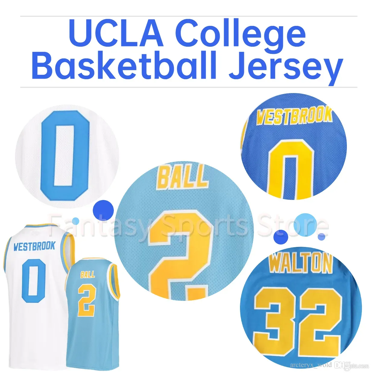 UCLA 0 Russell Westbrook Basketball Jersey 2 Lonzo Ball Bill Walton Kevin Love Kareem Abdul Jabbar NCAA White Blue University Stitched Men s