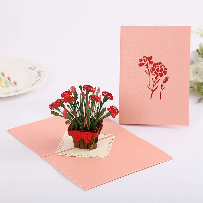 Mother's Day Flower Basket Card with Mini Bouquet 3D Creative Handmade Greeting Cards