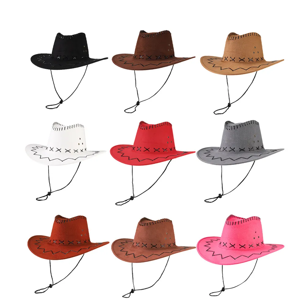 Western Cowboy Hats unisex retro rycerz kapelusz słoneczny kowgirl szerokie grzbiet czapki letnie Prairie Tourism Equestrian Headwear Outdoor Camping Caping Cap BC600