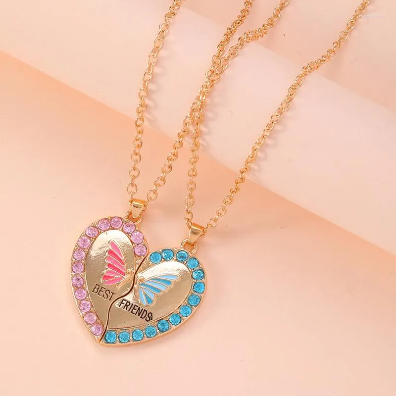 Pendant Necklaces Delicate Butterfly Heart Necklace Friends Splicing Magnet Attraction Couple Valentine's Day Gift Jewelry