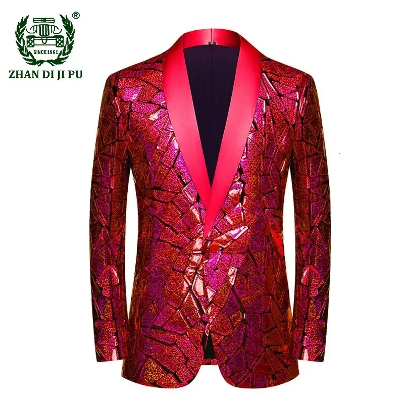 Herrenanzüge Blazer Luxus Welle gestreift Gold Pailletten Blazer Jacken Herren Schal Revers One Button Glänzend Party Hochzeit Anzüge Jacken Smoking Blazer Männer 231110