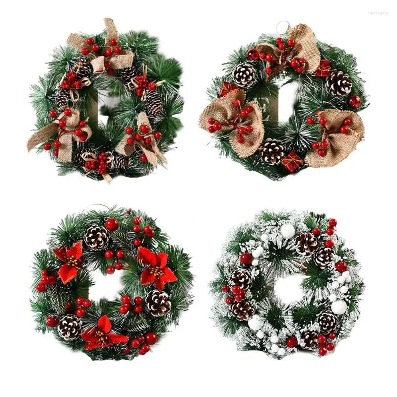 Decoratieve bloemen 2023 Vrolijk kerstfeest Krans kunstmatige pinecone rode bessen slinger hangende voordeur muurdecoratie