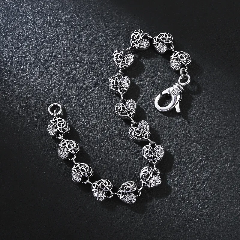 D191 S925 Sterling Silver Bracelet Fashion Letter Gepersonaliseerd Vintage hart Cross Flower Peach Blossom Set Diamond paar Punk Hip Hop sieradenstijl Lover