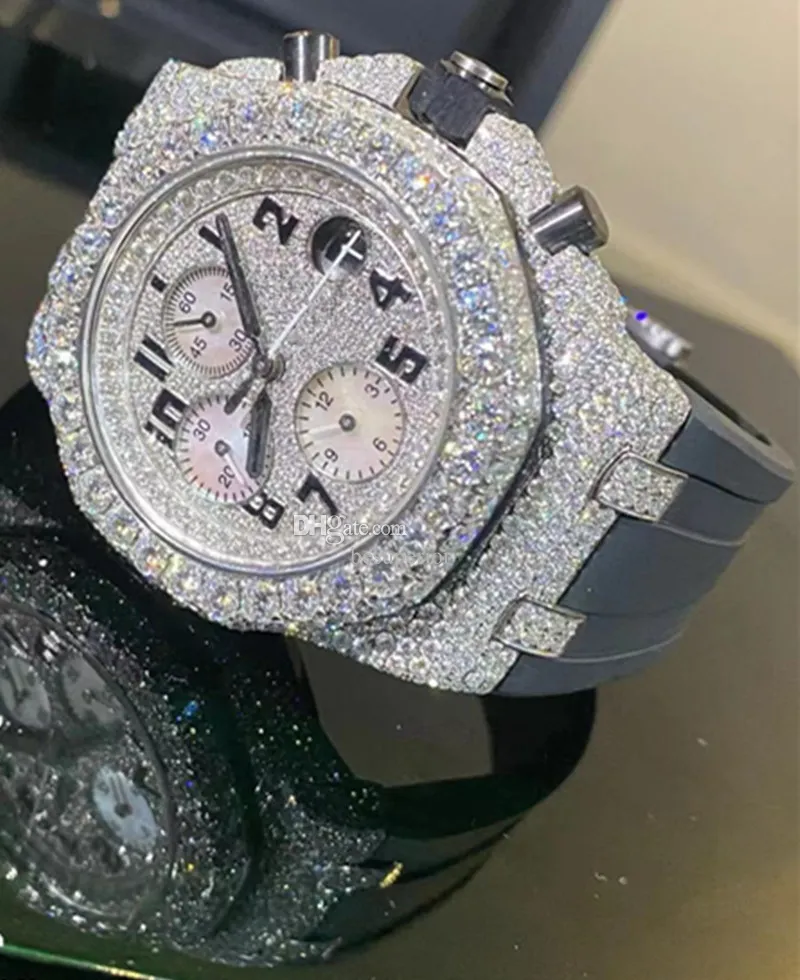 Luxury Moissanite Diamond Watch mrożone na zewnątrz designer męski zegarek dla mężczyzn zegarek wysokiej jakości automatyczny ruch Montre zegarki Orologio. Montre de Luxe L24