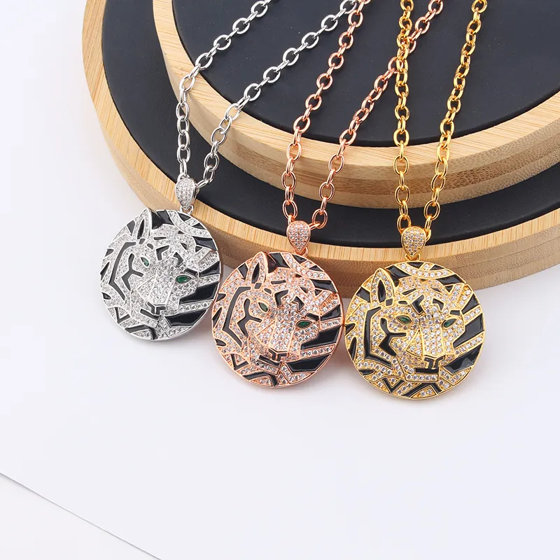 rose long gold silver diamond pendant necklace for women men set tiger Luxury trendy Party Christmas Wedding couple Beads link Chain Jewelry Accessories Gifts