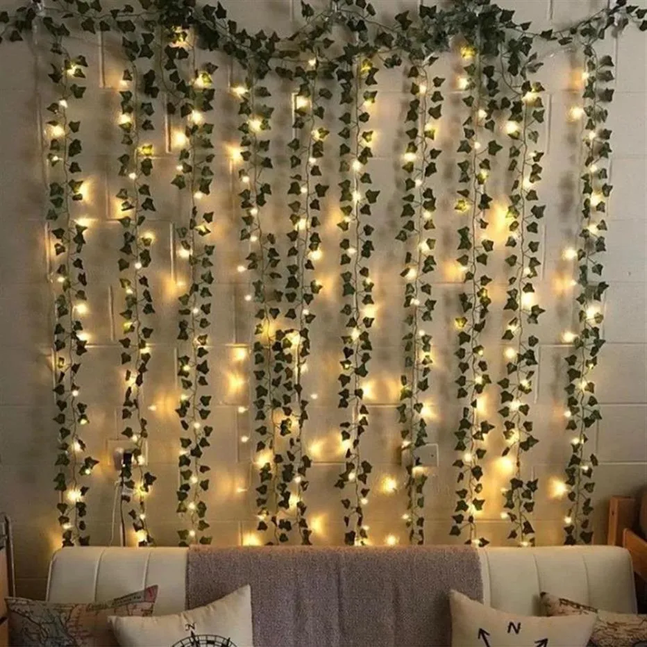 Błyskawiczne diody LED Ivy Vine Lights lub bateria LED liść Garland Święta Bożego Narodzenia na domowe światła dekoracyjne LJ201018251Q