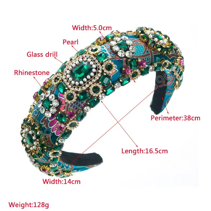 Luxury Embroidered Rhinestone Sponge Headband Fashion Hair Accessories Women Party Wide Side Hair Band Hairband Girl New