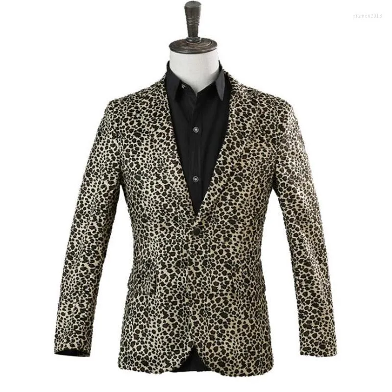 Herrdräkter män Slim Designs Masculino Homme Terno Stage Costumes For Singers Leopard Blazer Dance Clothes Jacket Star Style Dress