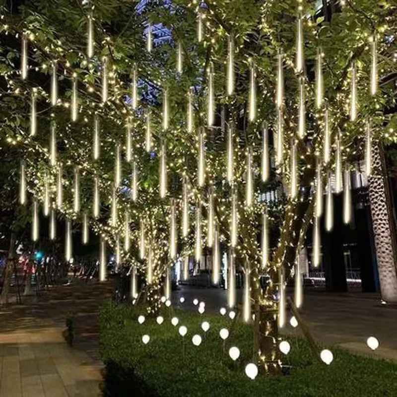 30cm led chuva de meteoros luz corda solar iluminação ao ar livre árvore colorida chuva de meteoros luz corda decorações do feriado de natal