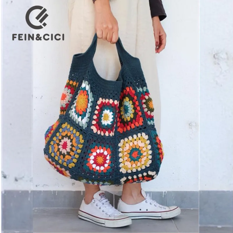 Bolsas de noite de crochê colorida boho grinny quadra toute bolsa bege market rymay estilo vintage hippie verão praia 230412