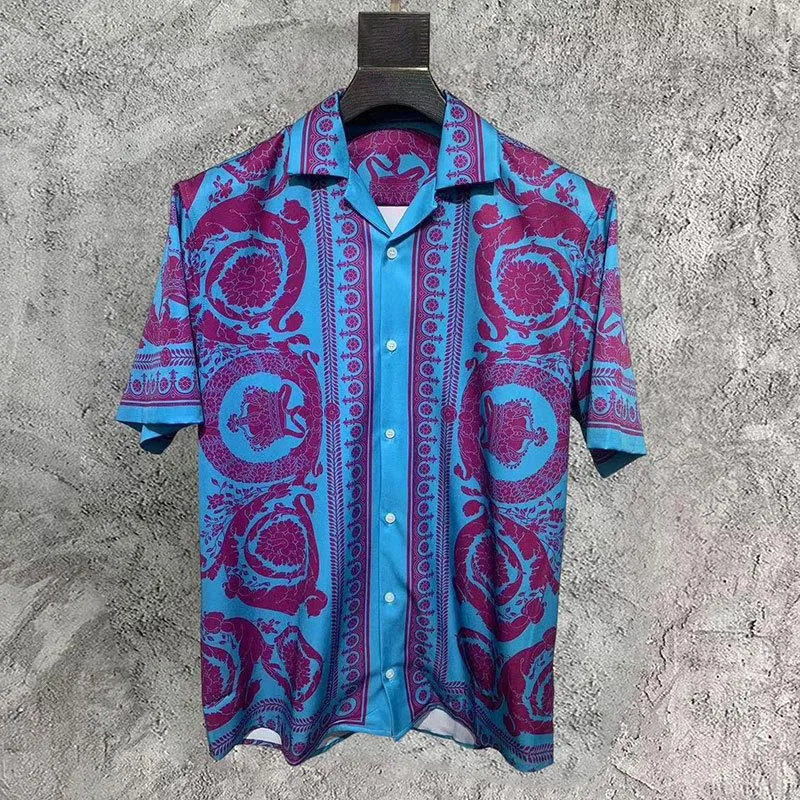 Herren Freizeithemden Sommer Kurzarm Button-Down-Hemd Hochwertige Hawaiian Ethnic Retro Color Contrast Print Beach Men