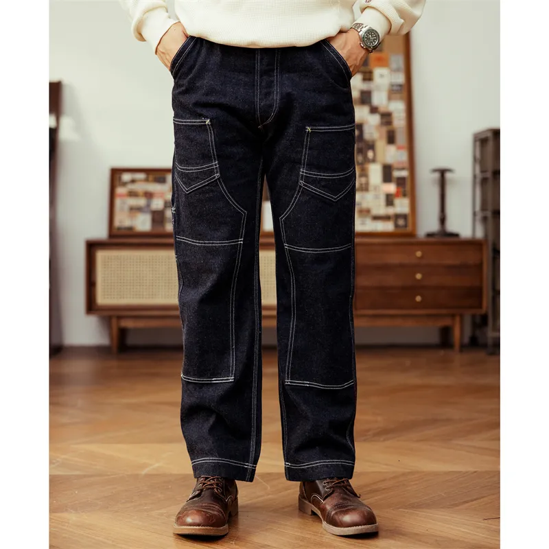 Jeans da uomo Red Tornado 14oz Indigo denim Derrickman Work Pants Jeans da uomo doppio ginocchio vintage 230412