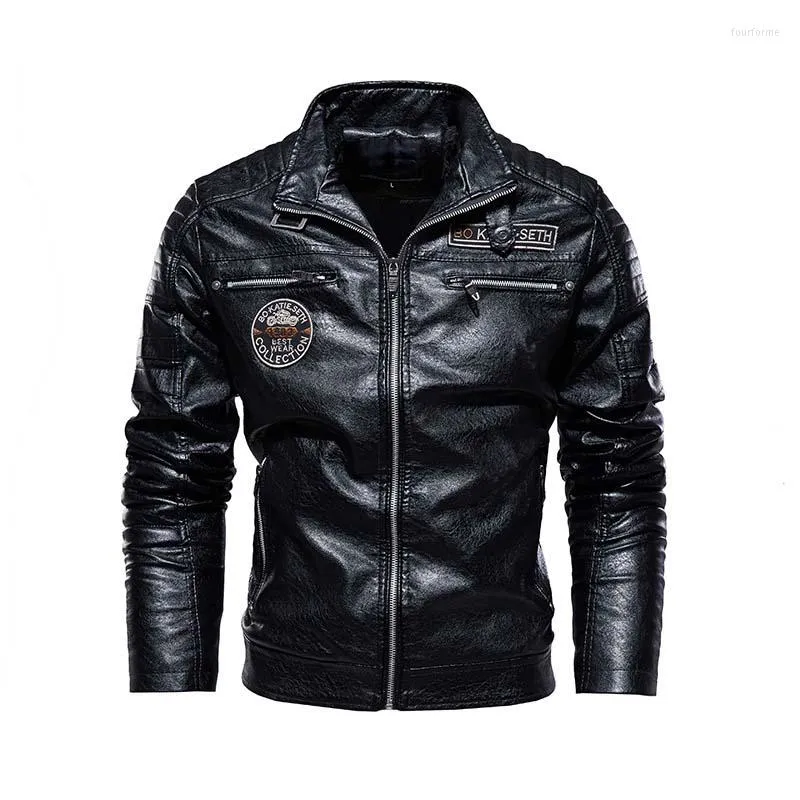 Men's Jackets Leather Jacket Men Winter Fleece Motorcycle PU Leahter Male Stand Collar Casual Windbreaker Ropa De Hombre Slim Coat 3XL