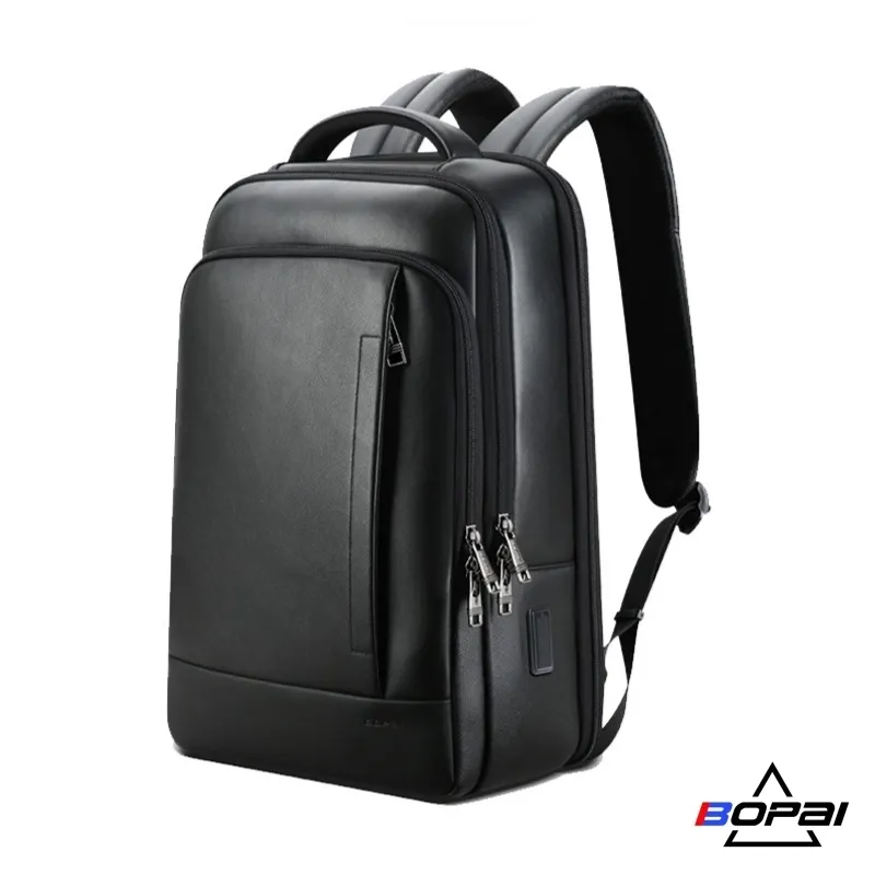 Zaino BOPAI Zaino in vera pelle 100 per laptop Uomo Business Casual Zaino impermeabile Zaino per computer in pelle bovina nera da 15 6 pollici 230411