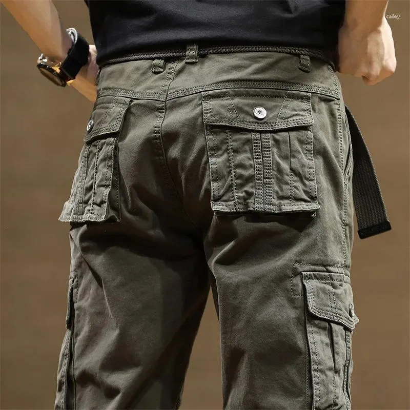 メンズパンツ2023貨物メンミリタリー6ポケットカキアーミーブラックカジュアルデニムコットンズボンの男性ストレートオーバーオール