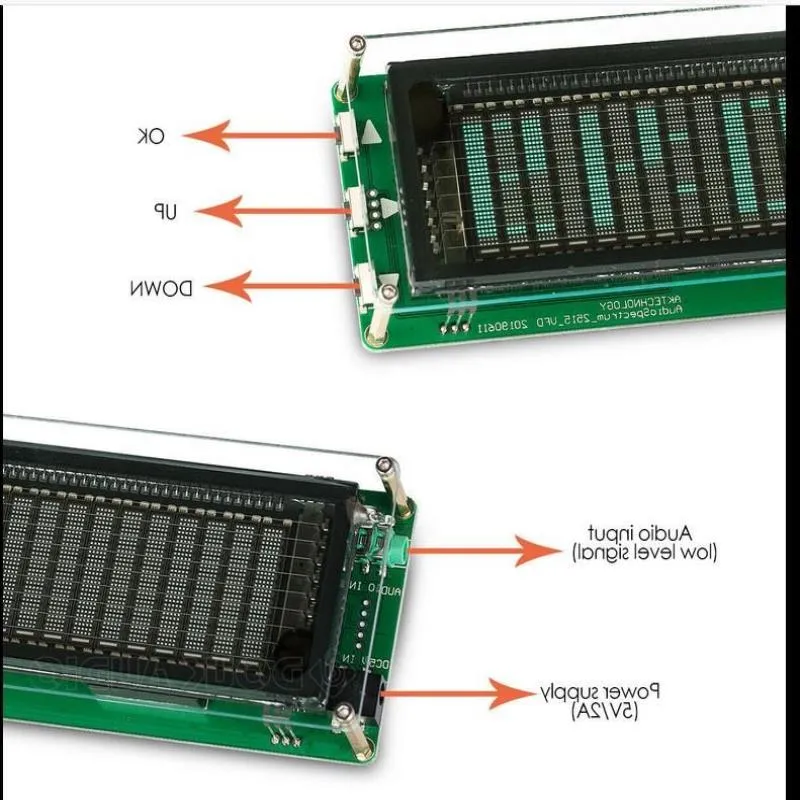 フリーシッピング1 VFDミュージックオーディオスペクトルインジケーター /オーディオVUメーター /アンプボードレベル /精密時計 /調整可能なAGCモードFDTGU