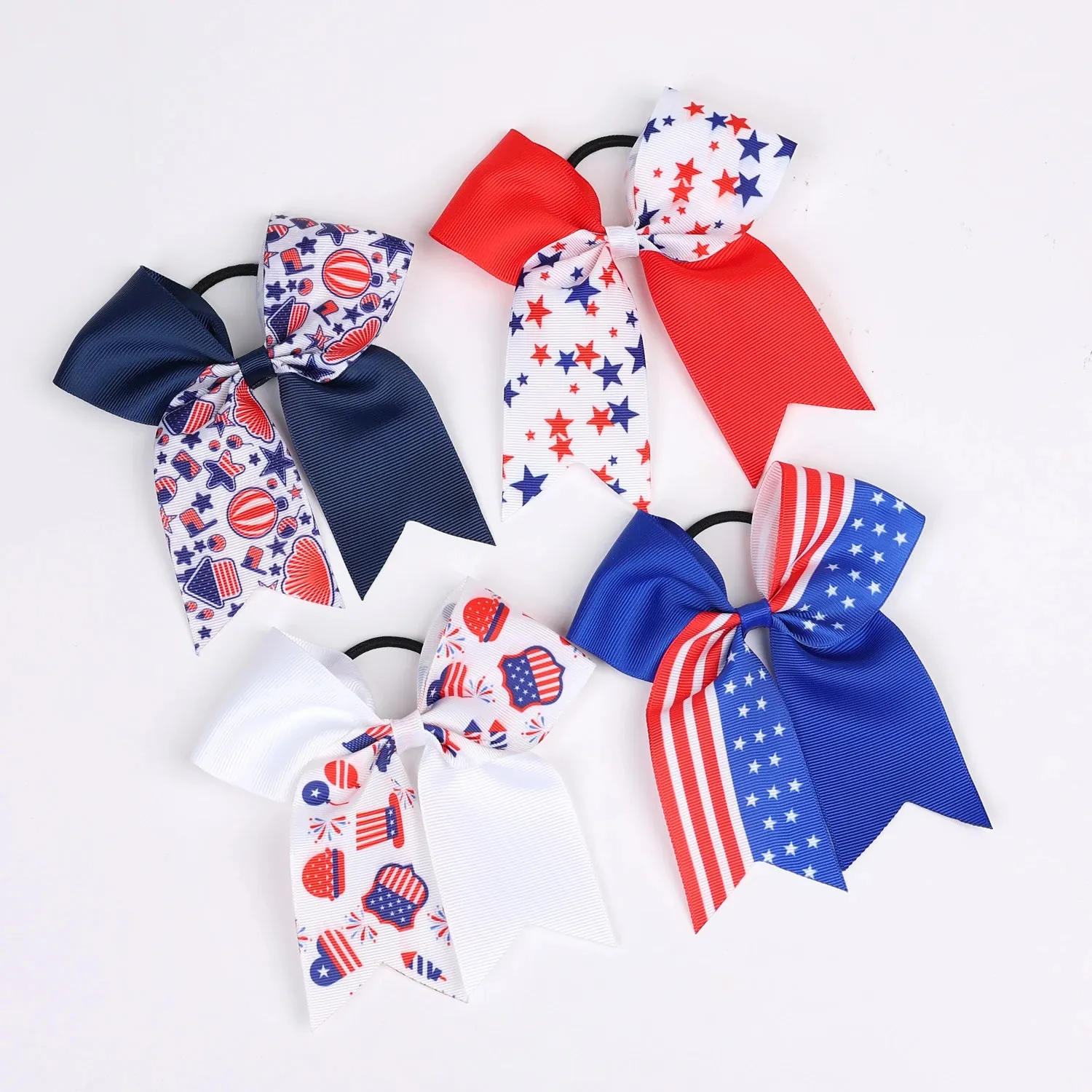 4 juli Ribbon Bow Hair Ties 5 "Patriotic Hair Bow Pigtail Holders Elastic Ties Hair Bands for Children Girls