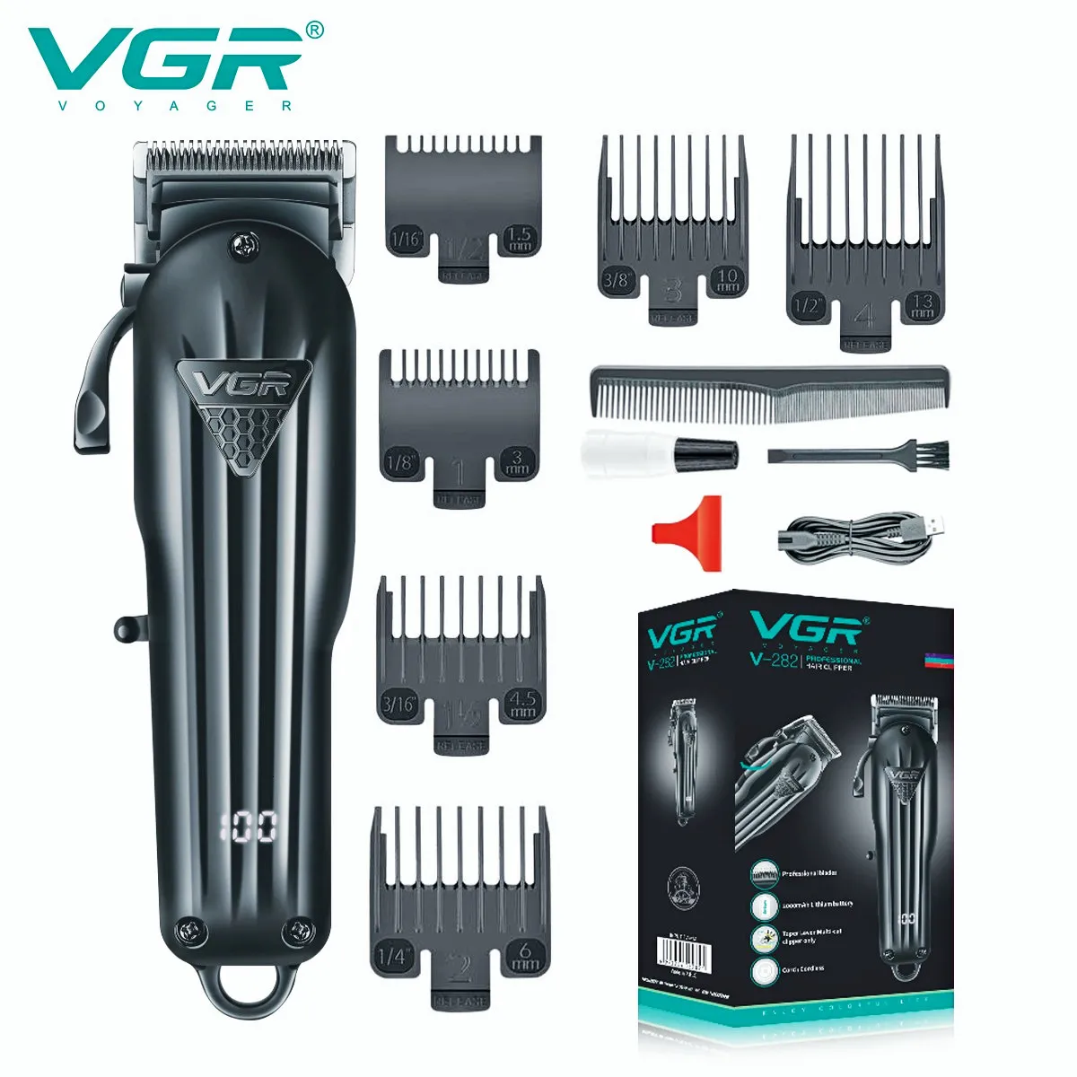 Hair Trimmer Vgr Professional Hair Clipper Włosy do cięcia Maszyna Regulowana fryzura bezprzewodowa fryzjer ładowna