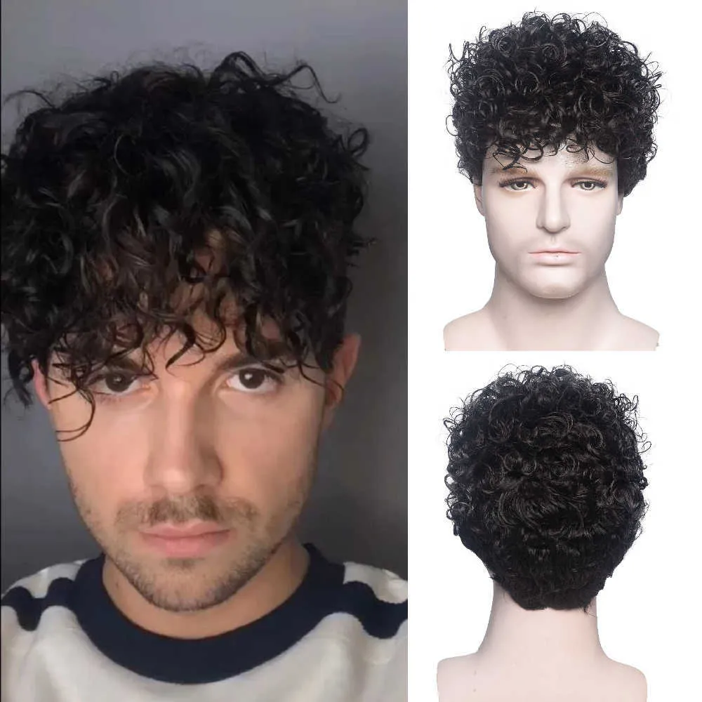 Hair Wigs Men Short Curly Synthetic for Men s Daily Wig Ombre Male Heat Resistant Breathable y0506