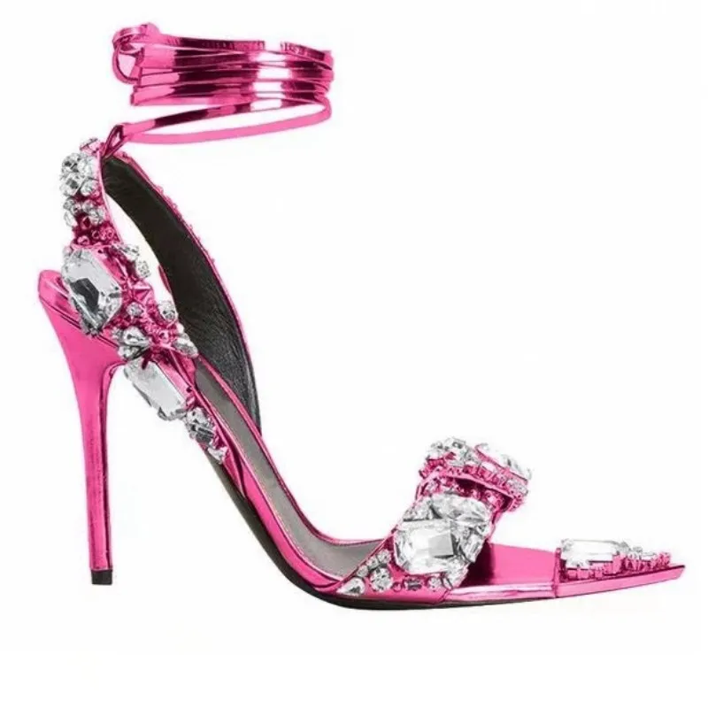 Kibele Metallic Pink High-Heel Ankle Cross Sandal