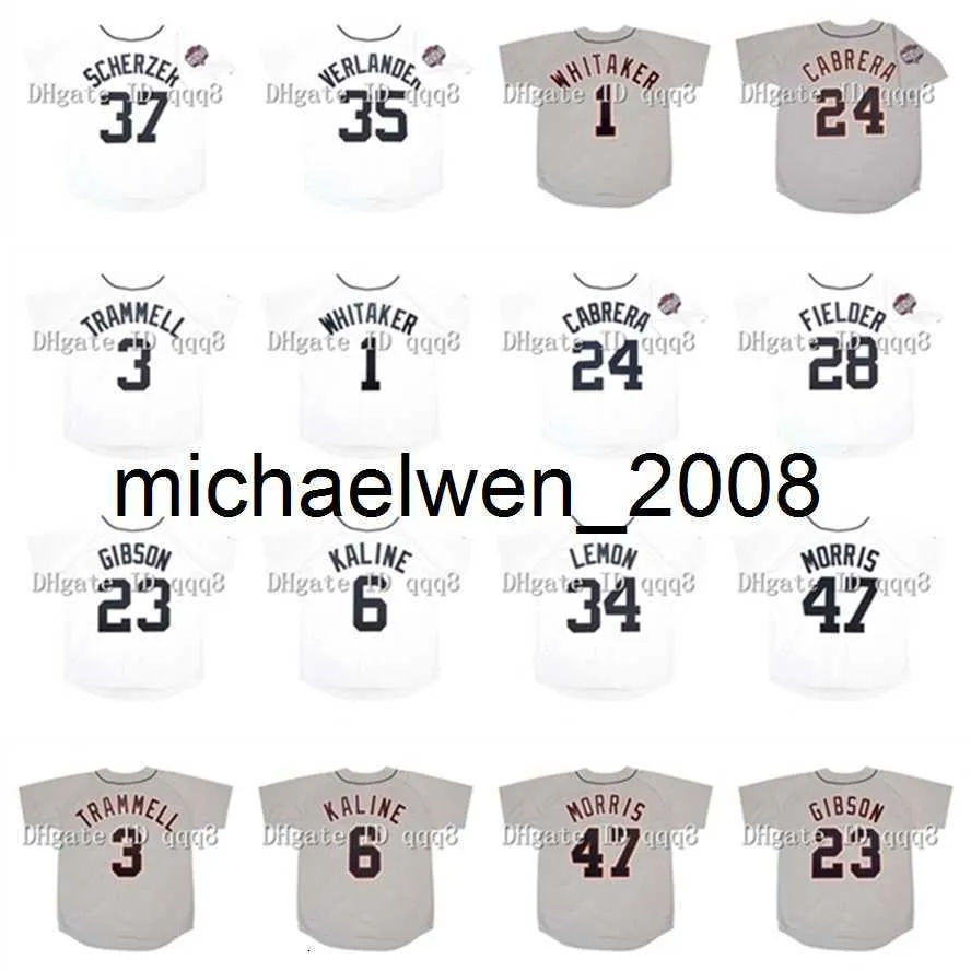 Vintage 2012 Detroit Baseball Jersey 35 Justin Verlander 1 Lou Whitaker 23 Kirk Gibson 24 Miguel Cabrera 6 Al Kaline 3 Alan Trammell Prince