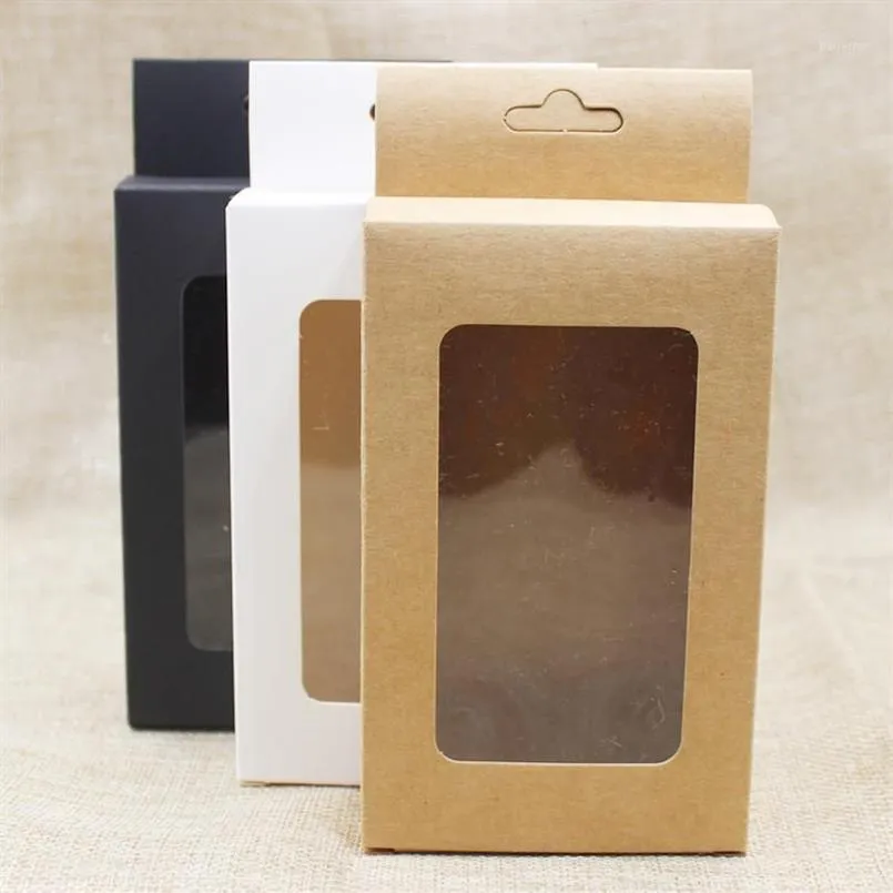 50 pcs new black kraft white paper hanger window box package custom cost extra for favors mobile phone case underwear package1267L