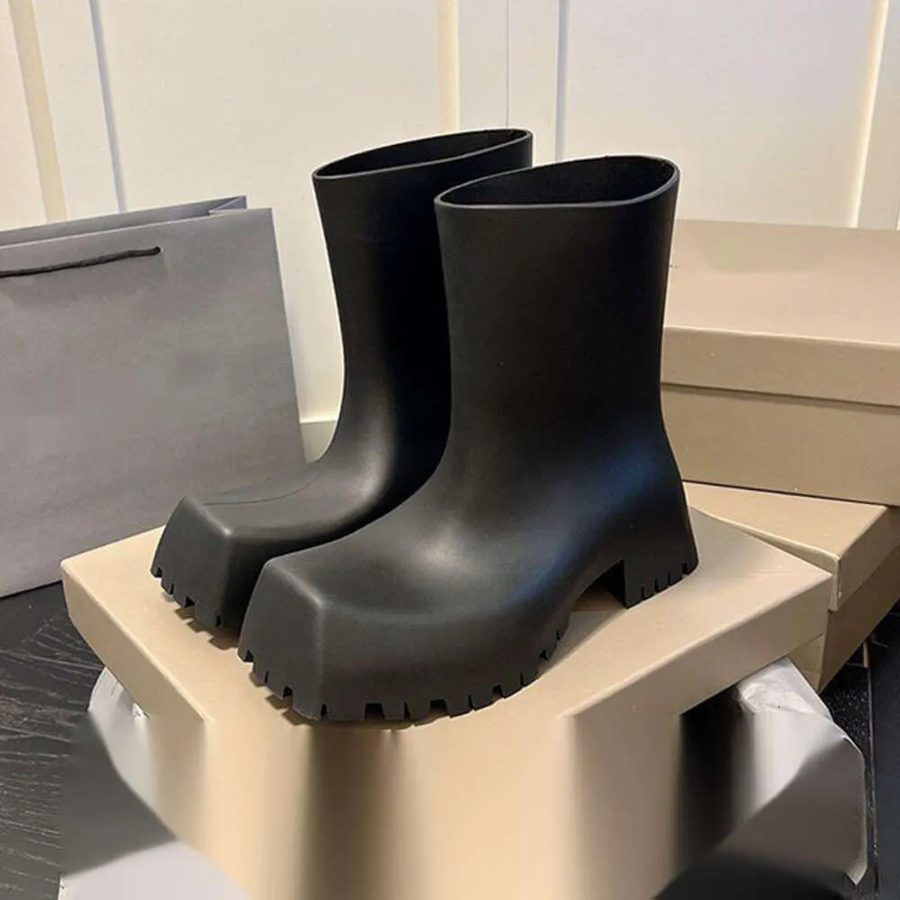 Botas de chuva impressas em 3D, homens, mulheres, botas curtas, sapatos de grife, clássicos, irregulares, sola grossa, salto alto, moda casual, bota de tornozelo