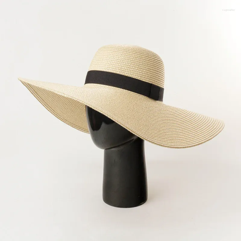 Chapeaux à large bord été simple vacances soleil pour femmes grande plage disquette paille dames grand parasol chapeau pliable