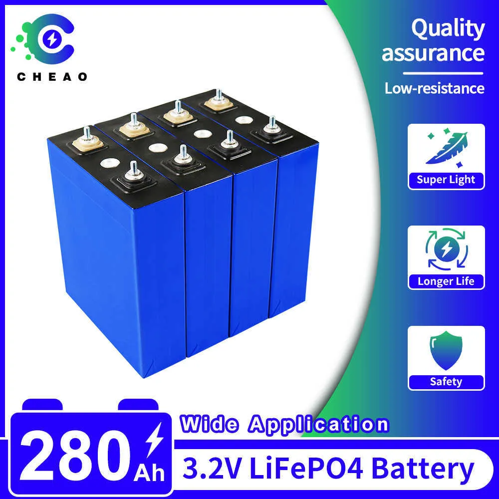 4pcs 3,2 В LifePO4 Аккумулятор 280AH Перезаряжаемая литиевая железо фосфатная батарея для RV Boat Motor Power System Storage System System
