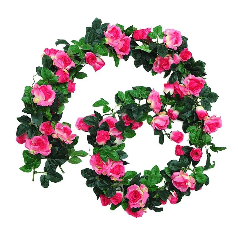 Ghirlande di fiori decorativi Teste Rosa artificiale Vite finta Ghirlanda di stoffa di seta Corona di nozze Decorazione folareDecorativa