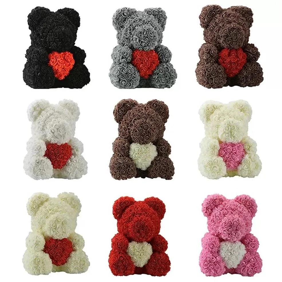 Rose Teddy Bear Cuore PE Schiuma di sapone Fiore artificiale Rose Bear 25cm 40cm Per le donne San Valentino Matrimonio Compleanno Natale Gif225z