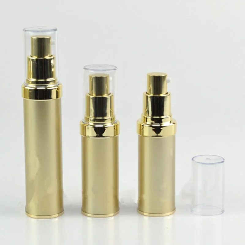 100 pcs/lot 20 ML 30 ML bouteille de pompe sans air avec bouchon transparent bouteille d'emballage d'essence cosmétique bouteille sous vide en or