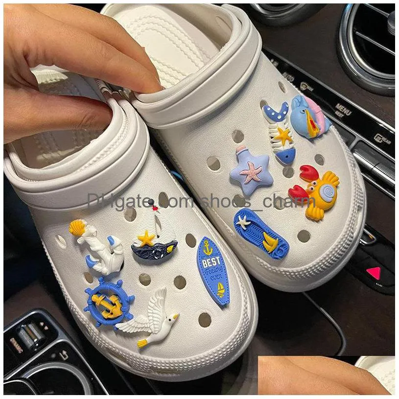 Accessori per parti di scarpe Oceano Mare Seagl Ciondoli di granchio Simpatico giocattolo Decorazione Regali per bambini Pantofola Zaino Fit Croc Ragazza Fibbia Festa di Natale Dhoeu