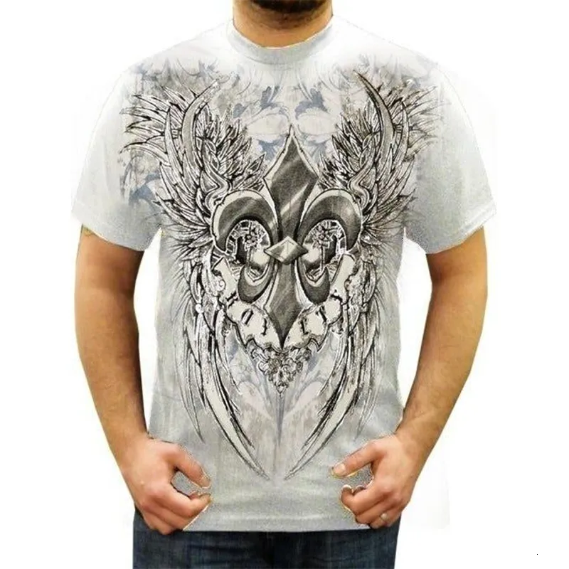 Homens camisetas Verão Homens Oversized Camisetas Punk Wings Padrão O Collared Camisetas Manga Curta Moda Roupas Masculinas Y2K Top Tees para Homens 230412