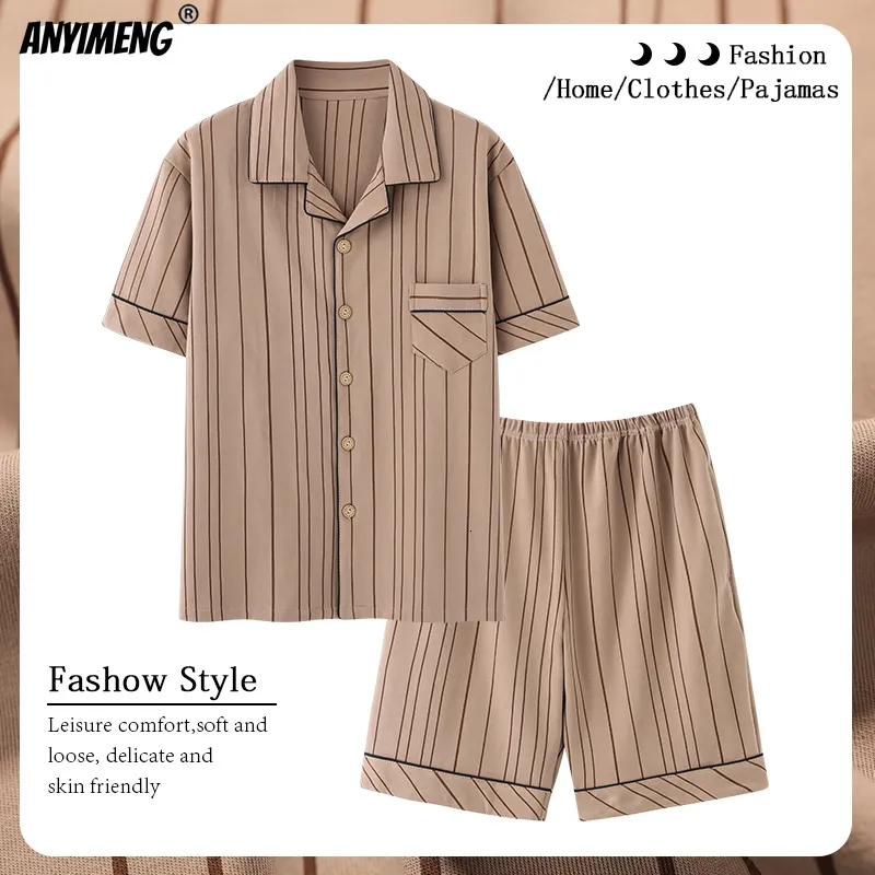 Męska odzież sutowa khaki piżama męska kardigan dżentelmen dżentelmen's Home nosza letnie szorty bawełniane salon zużycie dużego plus 3xl 4xl Pajama Poletwear 230412