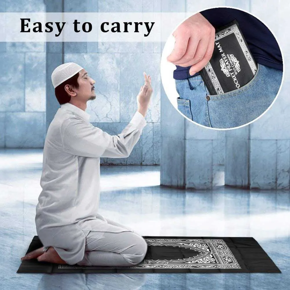 Składanie dywanu łatwe noszenie dywan kieszonkowy dywan klęczący z kompasem dla muzułmańskiego islamu wodoodpodlitfy dywan domowy koc Z0411