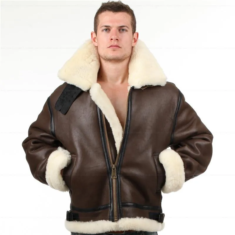 Blouson en cuir imitation peau de mouton B3 pour homme Bomber Fur Pilot World II Flying Aviation Air Military US Force Le manteau polaire le plus chaud pour homme et femme