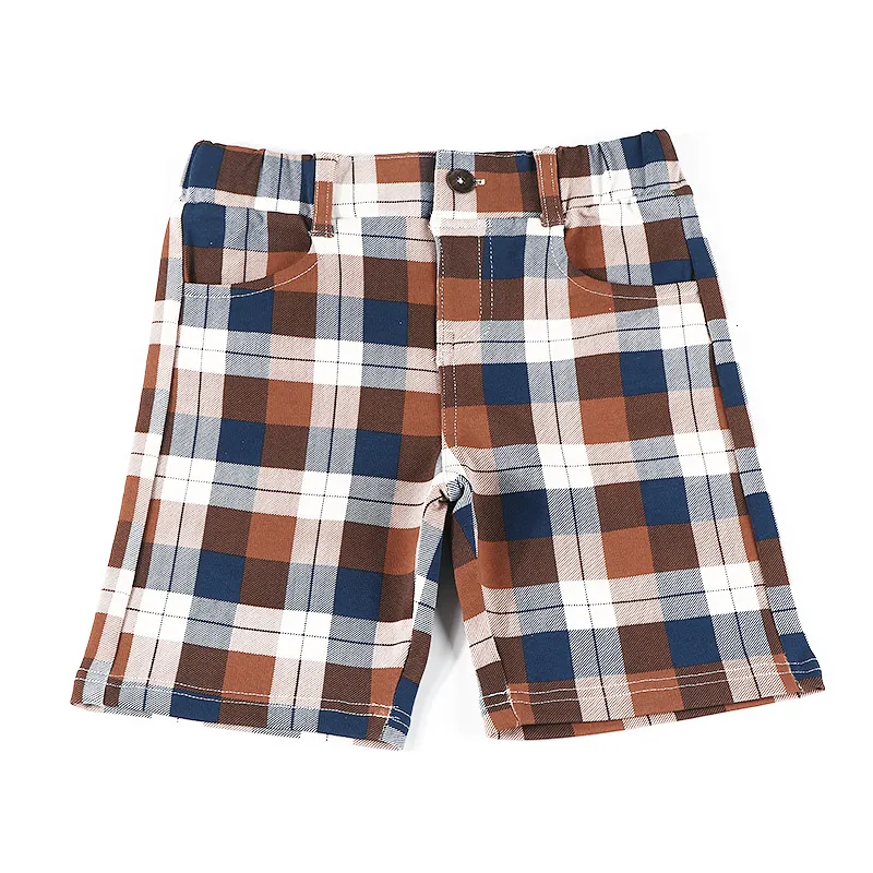 Shorts Boys Shorts Plaid Summer Trouser Hoge elasticiteit Tailleband Beide zijden zakken Kid kleding Center voorste knop Chilidren 230412