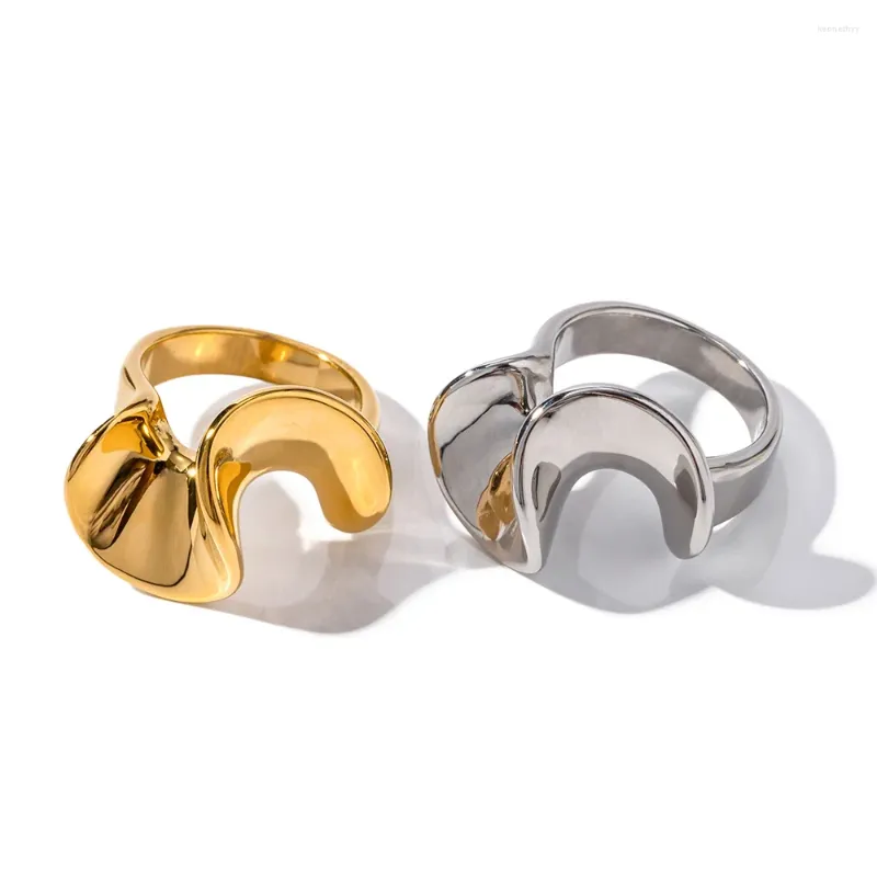 Bröllopsringar Allme chic metallisk oregelbunden flouncing charm för kvinnor 18k guld pvd pläterad rostfritt stål öppet anpassningsbart fingerring