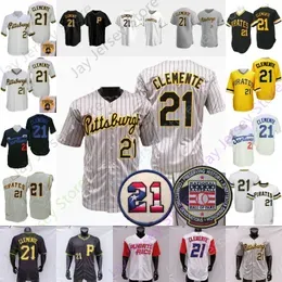 21 Roberto Clemente Retro Jersey Grey Pinstripe Puerto Rico Yellow Retro Hemp-grey 21 Flag Hall Of Fame Patch Black Santurce Crabbers White Pullover