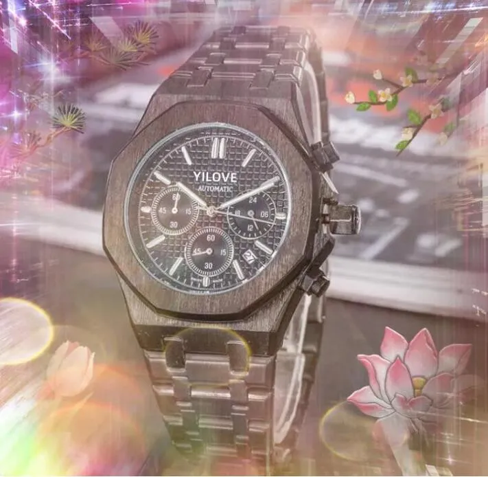 Top marque hommes automatique Date Cool montre japon mouvement à Quartz chronographe horloge rétro en acier inoxydable bracelet en caoutchouc étanche super lumineux secondes de course montres cadeaux