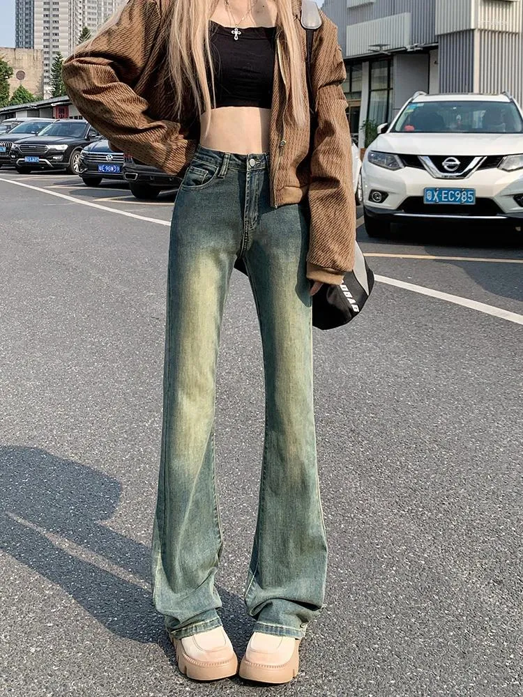 Women's Jeans High Waist Woman Y2k Vintage Distressed Flared Pants Mom Korean Fashion Denim Trousers Washed Jean Femme