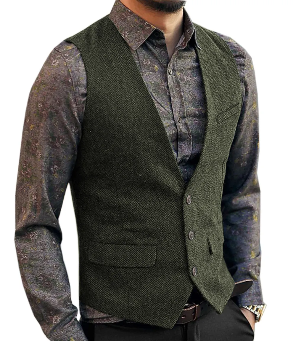 Men's V-Neck Suit Vests Fashion Formal Slim Fit Business Herringbone Dress Waistcoat for Tuxedo Wedding Party 230412_voghion.com