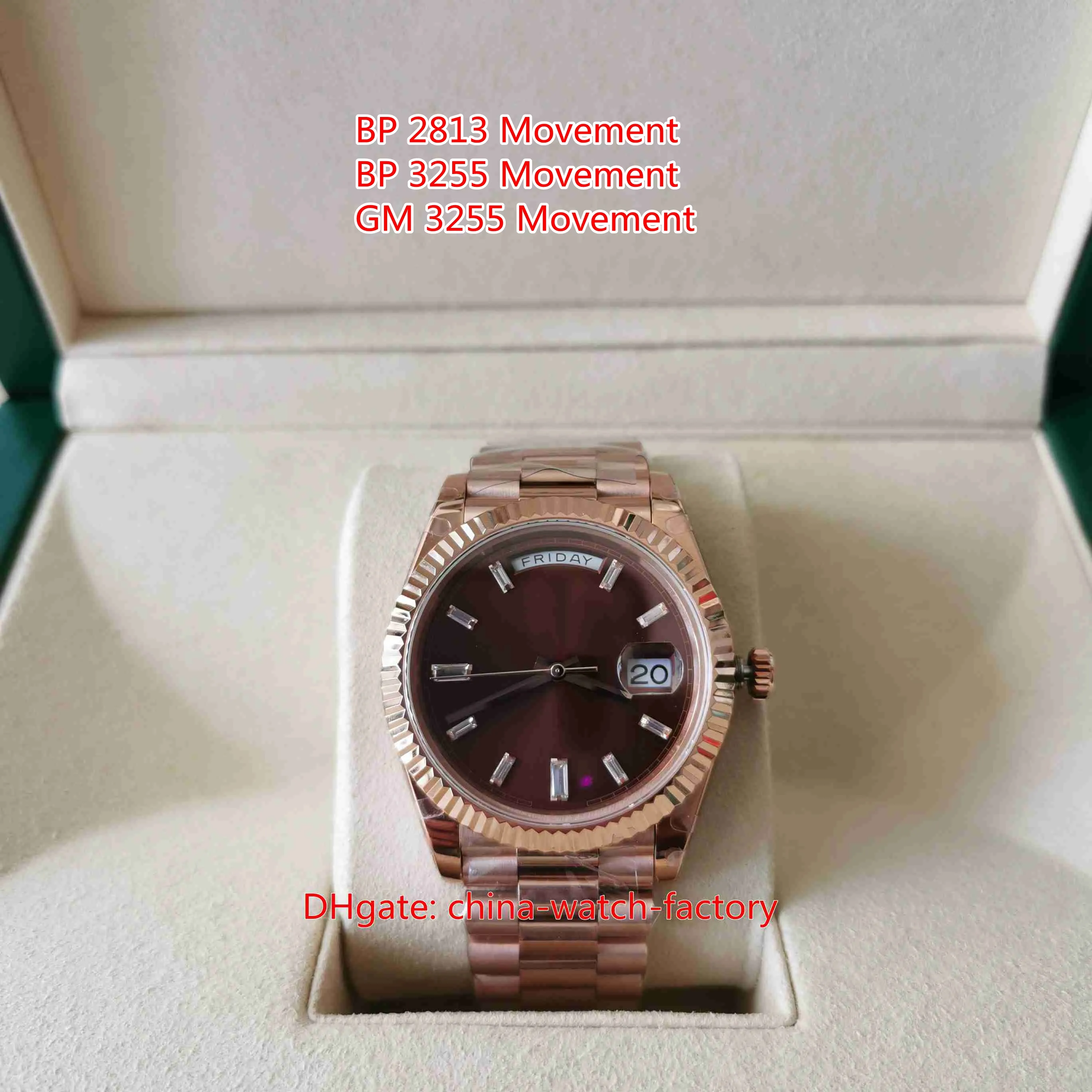 BP GM Factory Mens Watch Super Quality 40mm Day-Date 228235 Brown Diamond Dial 18K Rose Gold Cal.2813 3255 Rörelse Mekanisk automatisk herrklockor armbandsur