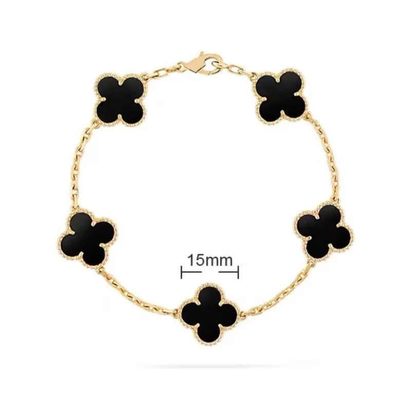 Van 4/quattro foglie Vanly Cleefly Clover Charm 6 colori Bracciali Bracciale rigido Catena in oro 18 carati Conchiglia di agata Madreperla per donne Ragazza Matrimonio All'ingrosso